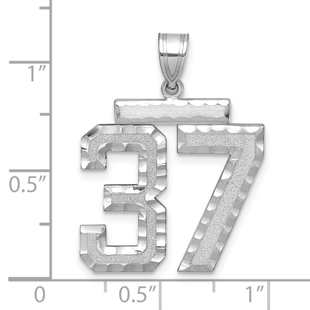 14k White Gold Large Brushed Diamond-cut Number 37 Charm Pendant for Women