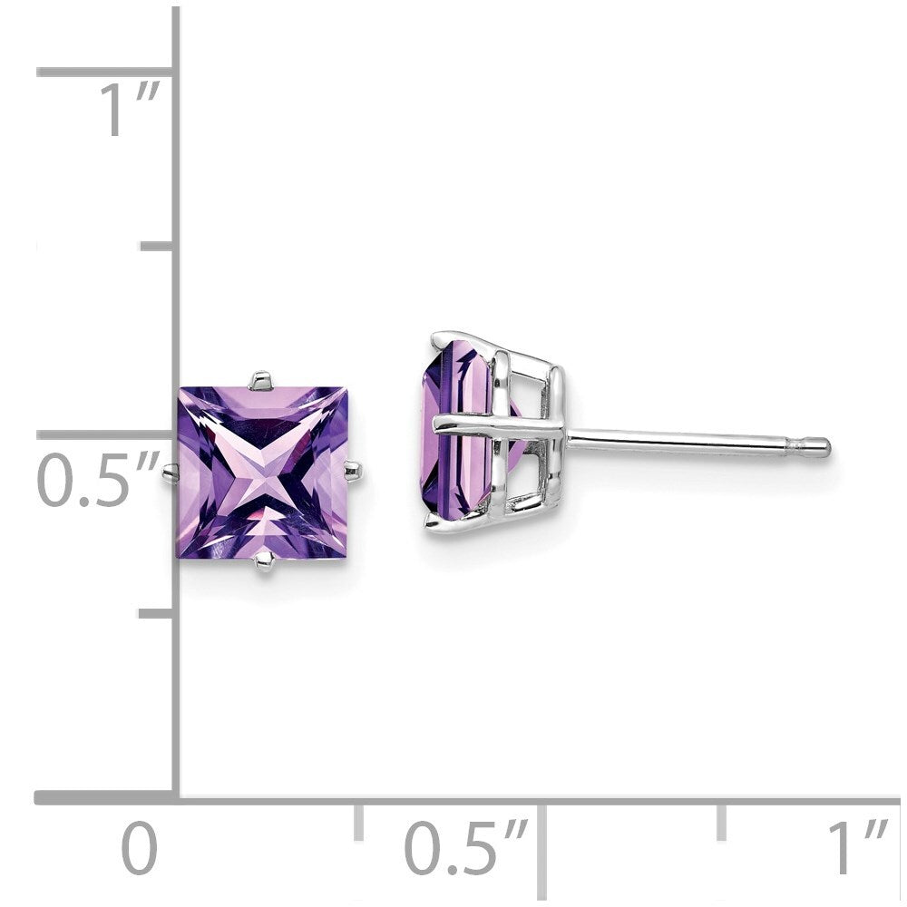 14k White Gold 6mm Princess Cut Amethyst Stud Earrings Gift for Women