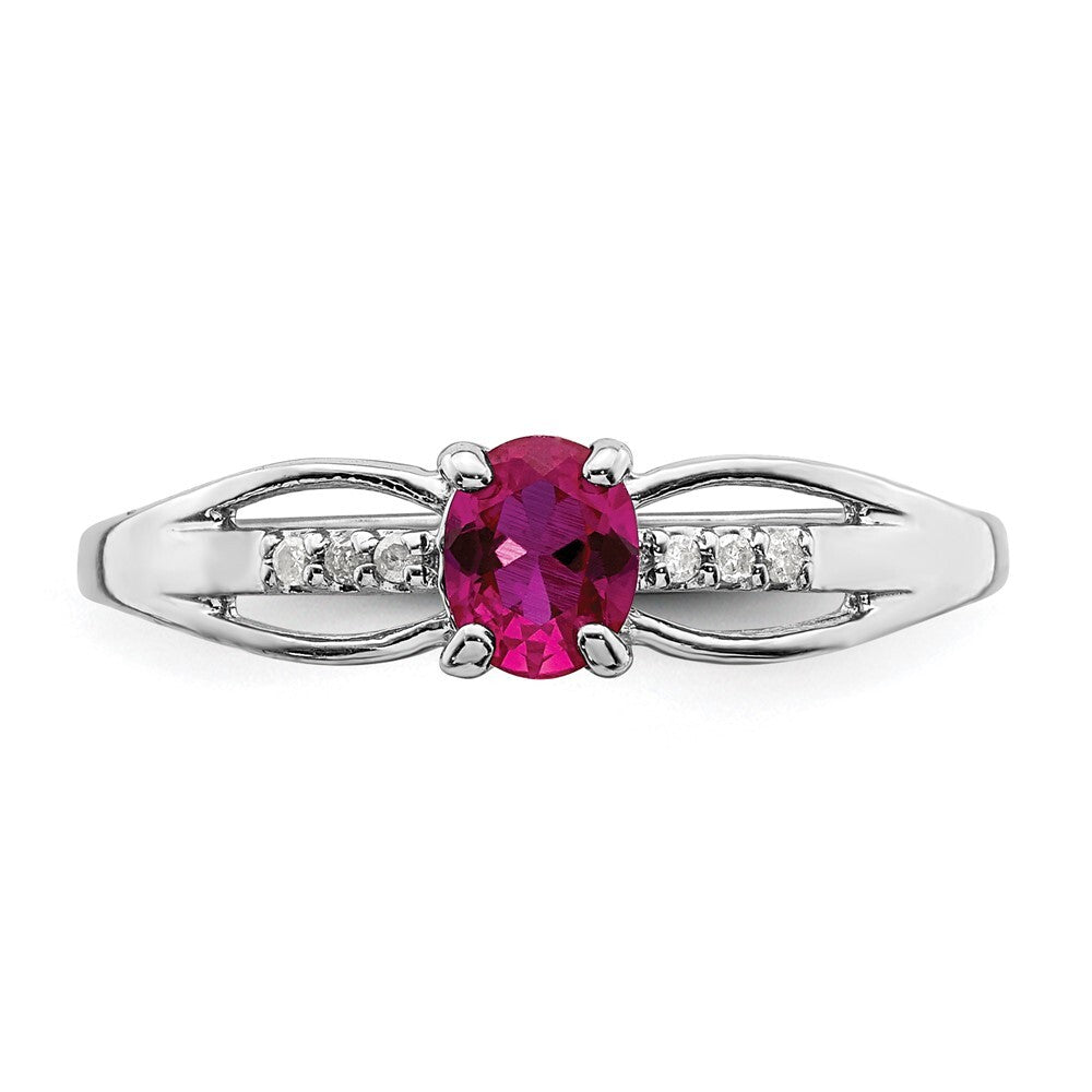 Sterling Silver Rhod-plated Diamond Created Ruby Ring Size 8