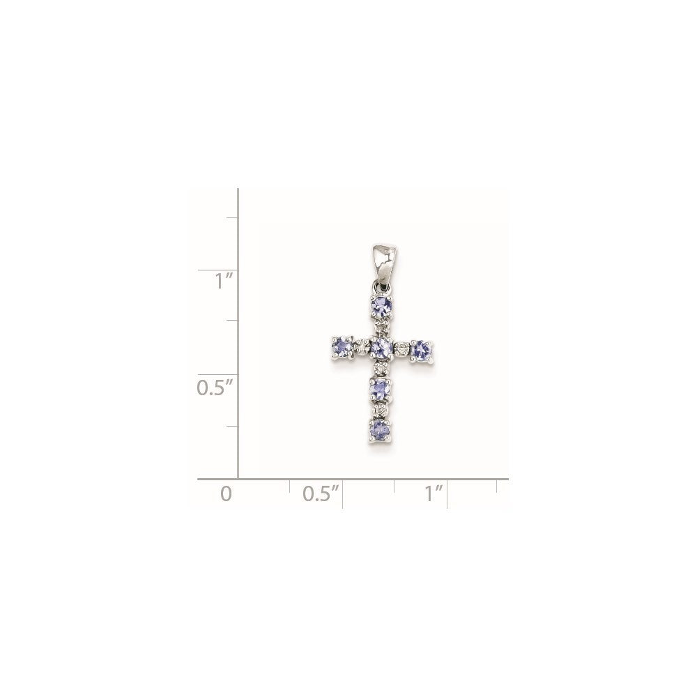 Sterling Silver Rhodium-plated Tanzanite & Diamond Pendant
