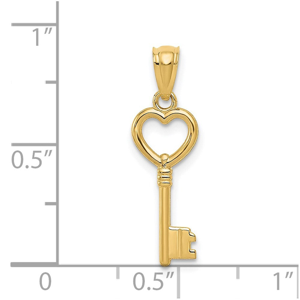 14k Yellow Gold Polished 3D Heart Key Charm Pendant for Women