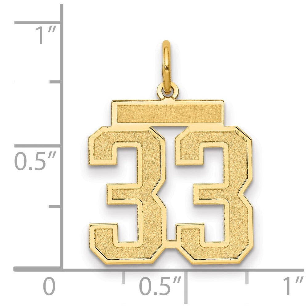 14k Yellow Gold Medium Satin Number 33 Charm Pendant for Women
