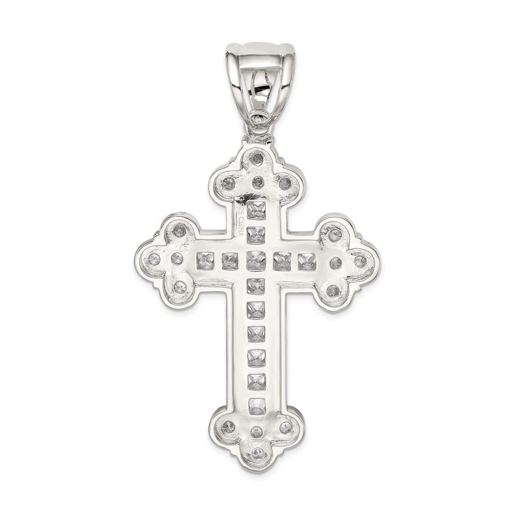 Sterling Silver Rhodium-plated Cubic Zirconia Budded Cross Pendant