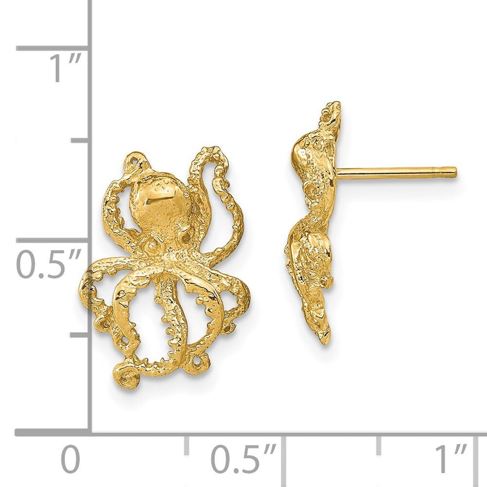 14k Yellow Gold 2-D Polished Octopus Stud Earrings Gift for Women
