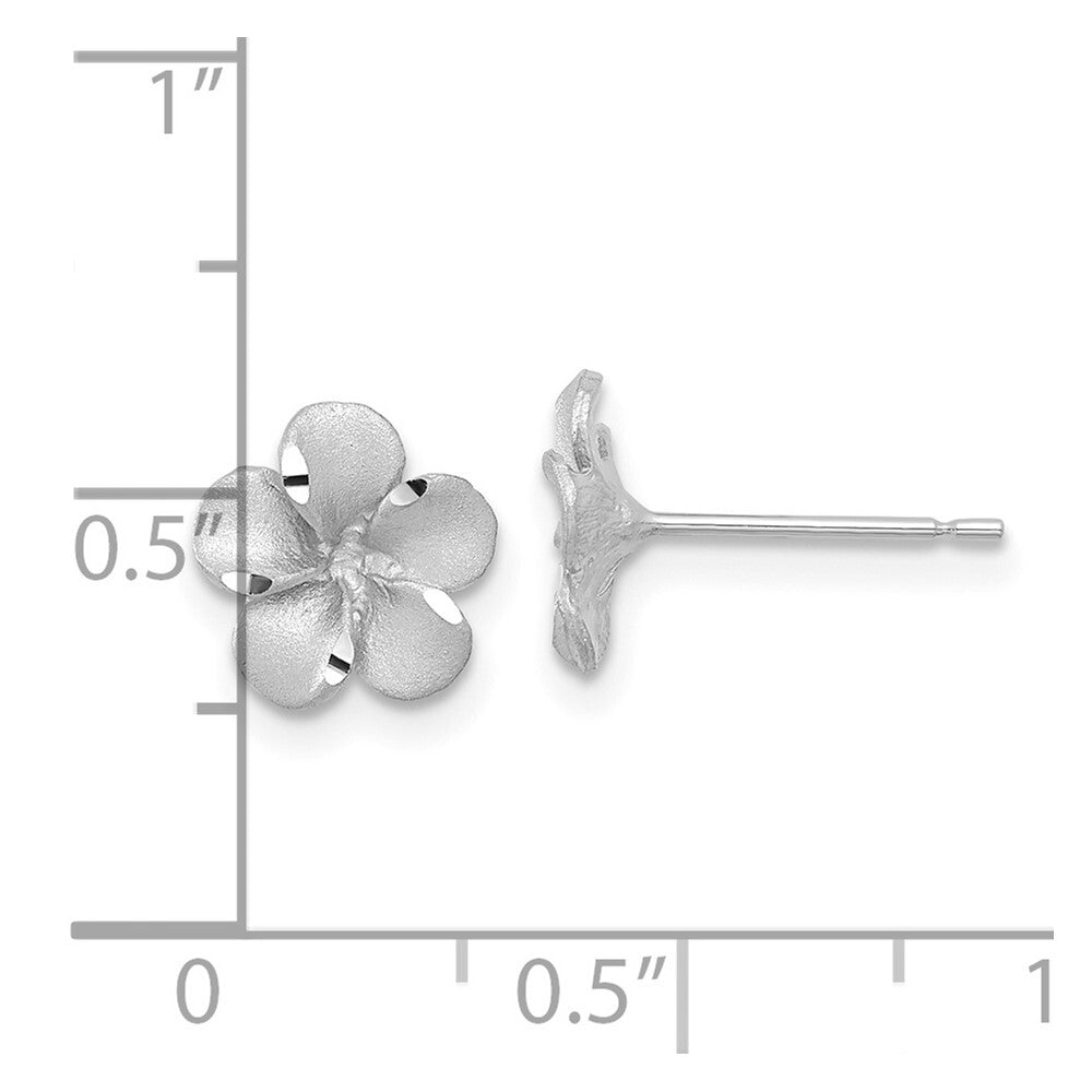 14k White Gold Satin Diamond-cut Plumeria Stud Earrings Gift for Women