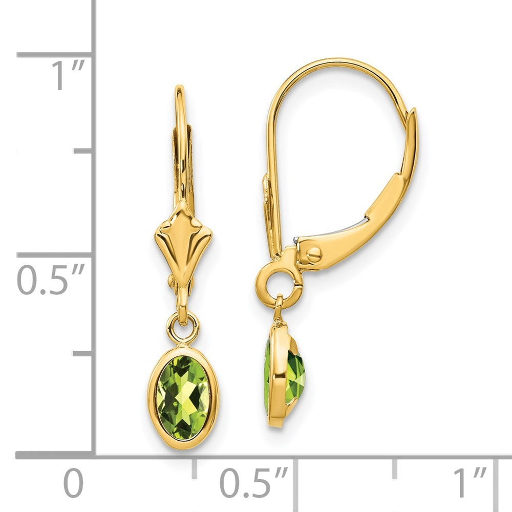 14k Yellow Gold 6x4 Oval Bezel Peridot Drop Dangle Earrings