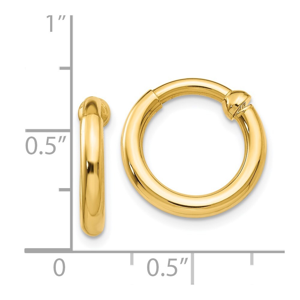 14k Yellow Gold Non-Pierced Hoop Earrings Gift for Women