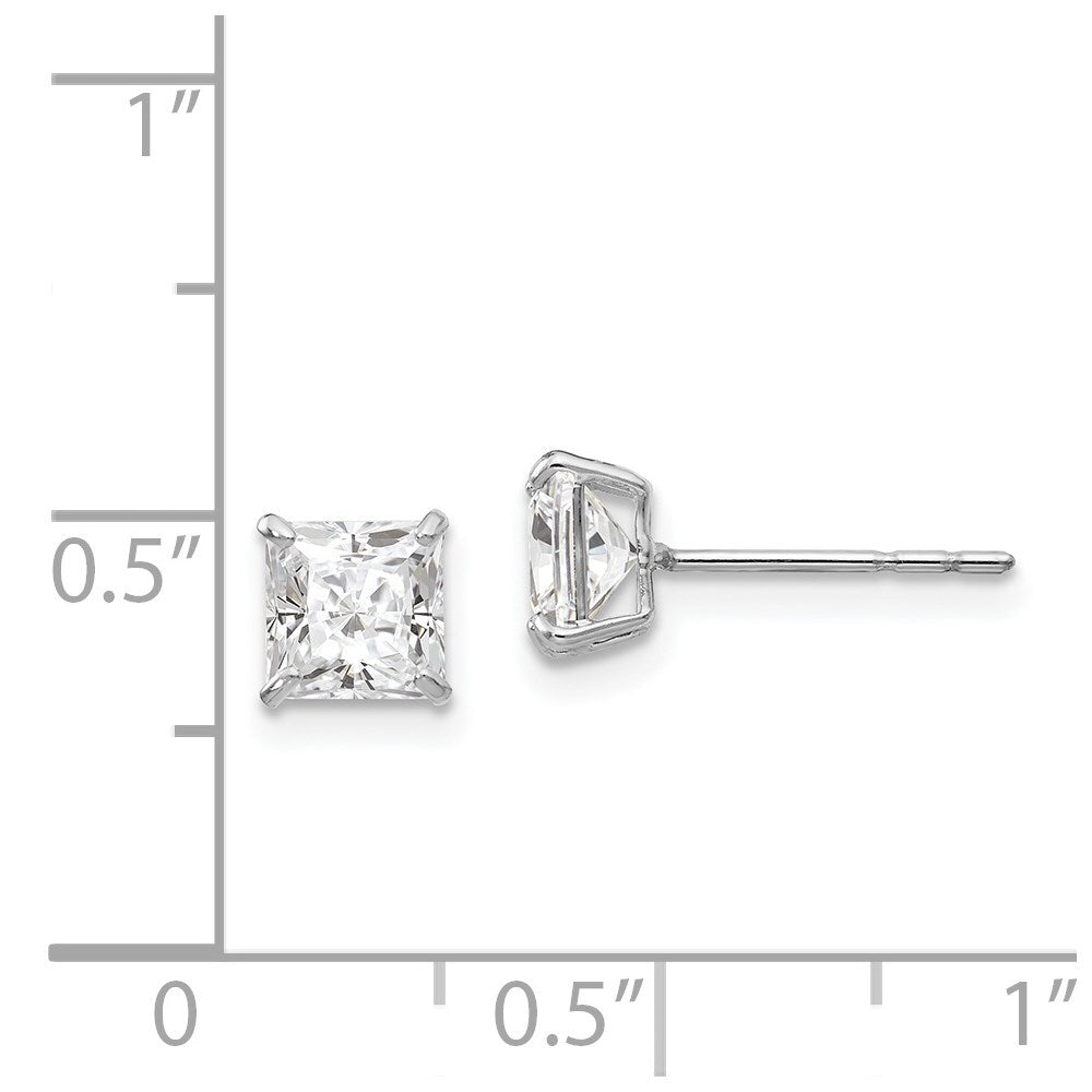 14k White Gold 5mm Square Cubic Zirconia Stud Earrings Gift for Women