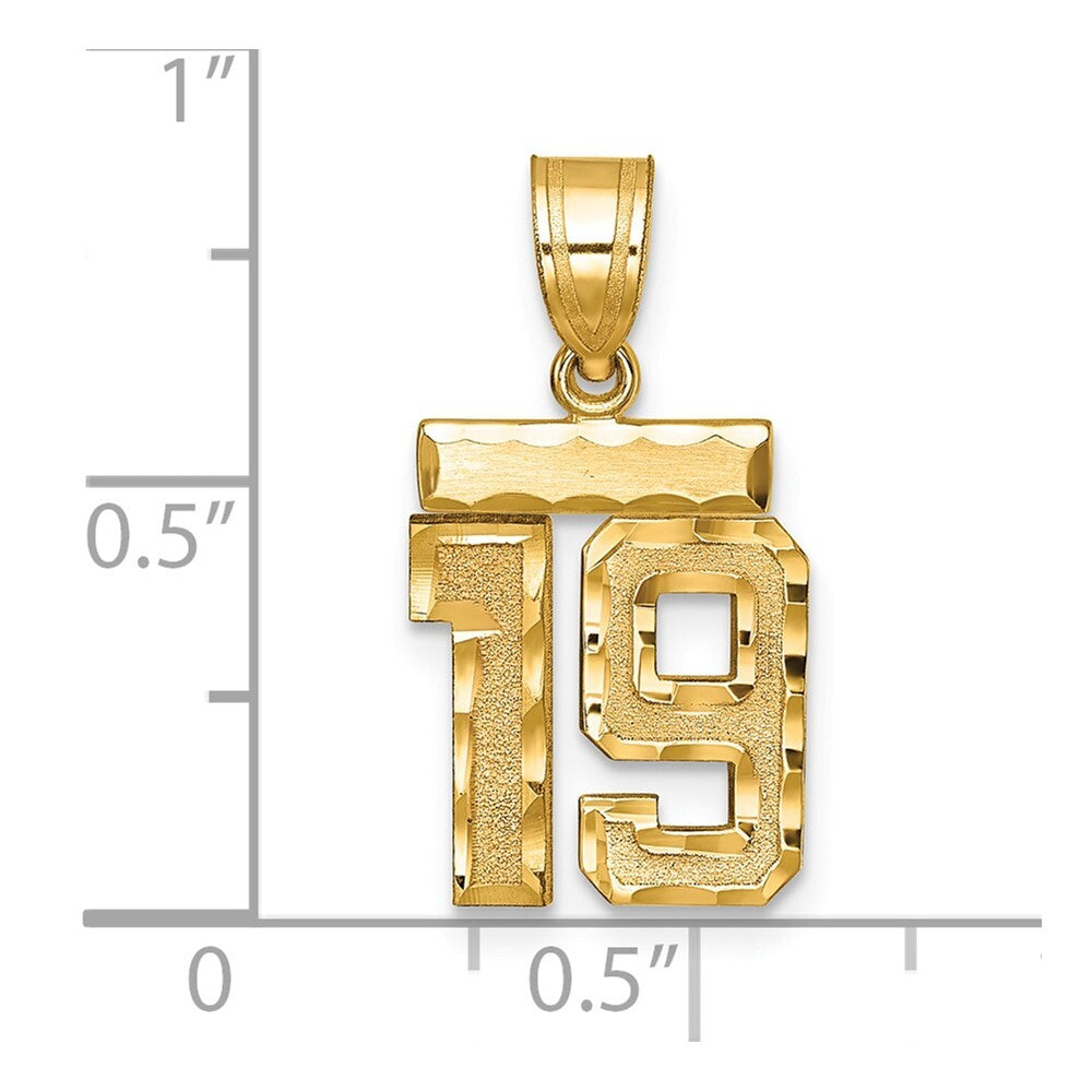 14k Yellow Gold Small Brushed Diamond-cut Number 19 Charm Pendant for Women
