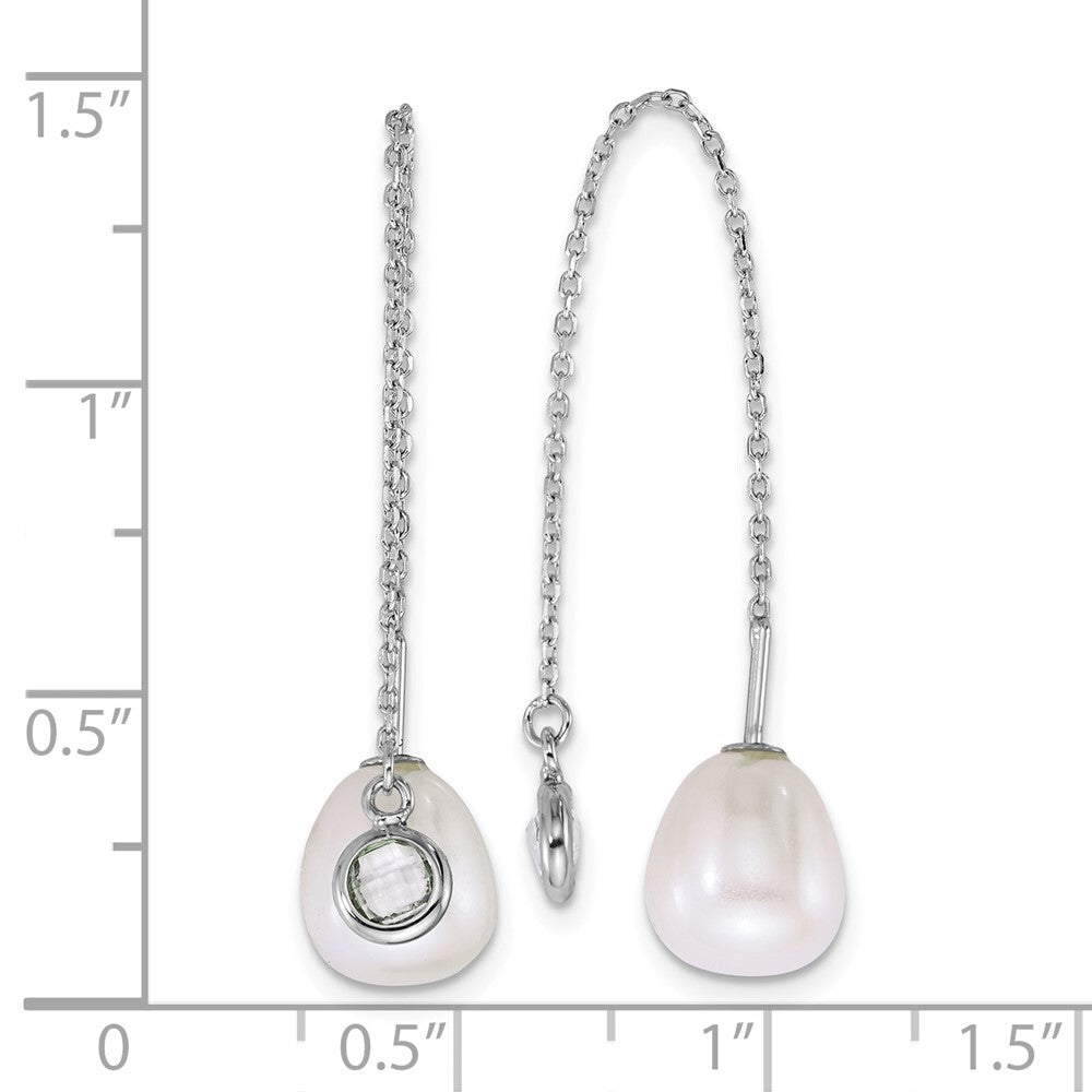 Sterling Silver 6-8mm White Teardrop Cultured Pearl & Glass Threader Earrings