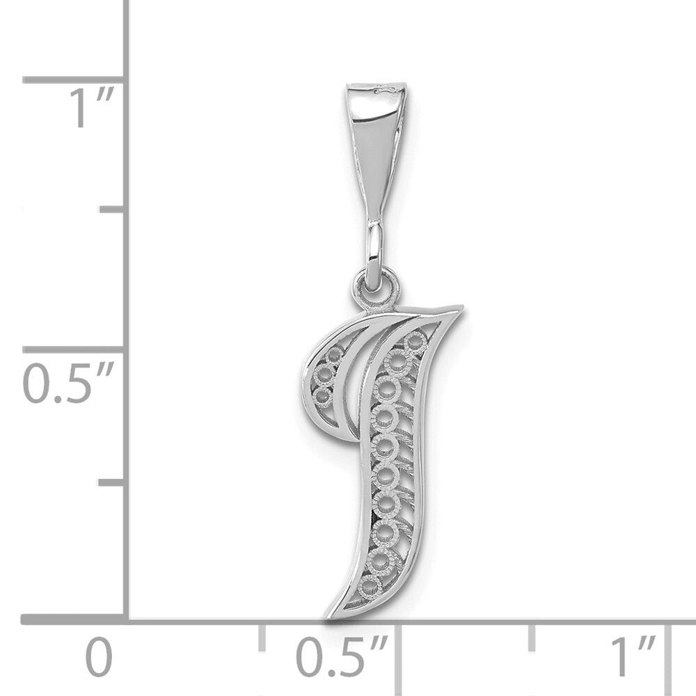 14k White Gold Solid Polished Script Filigree Letter I Initial Pendant for Women