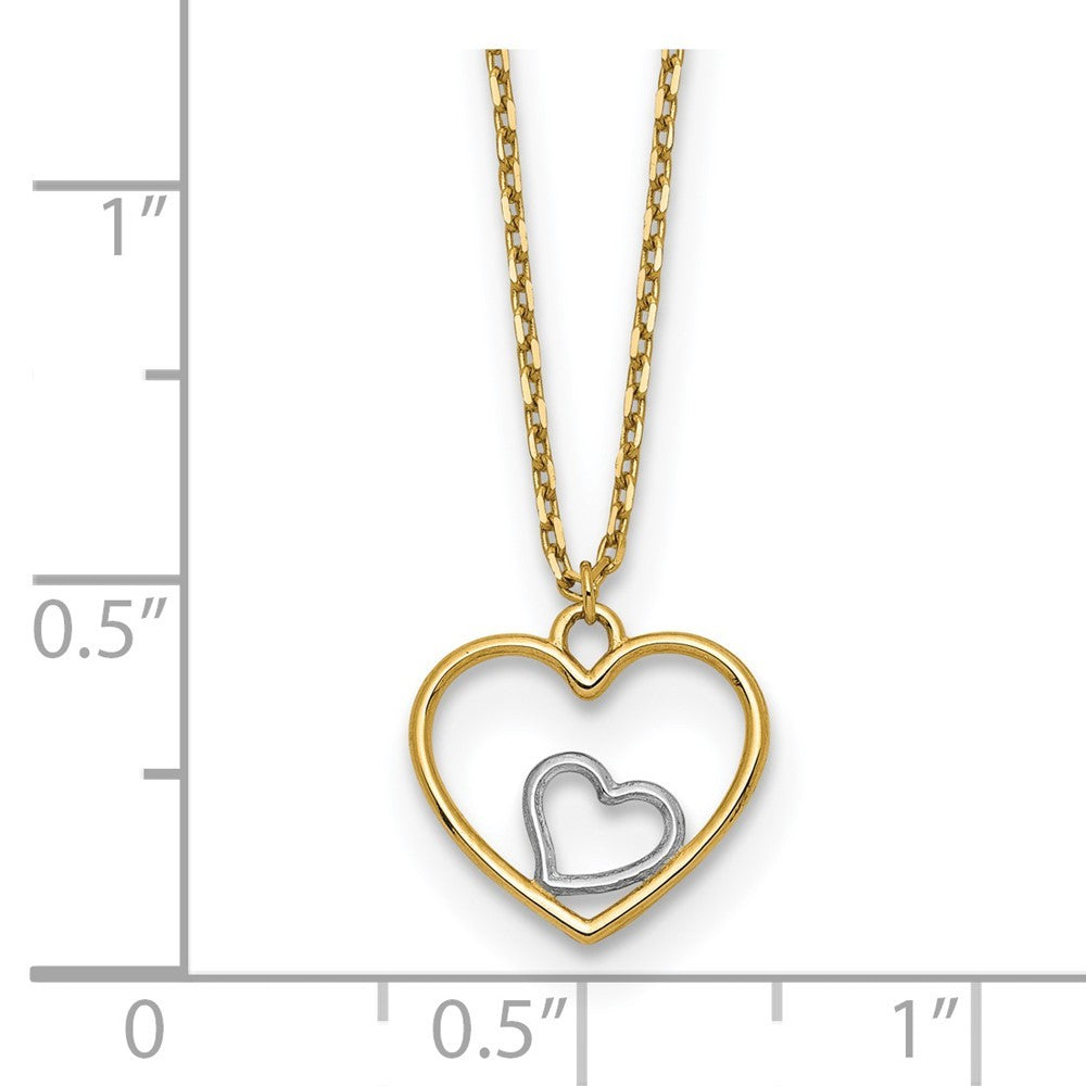 14k Yellow Gold w/Rhodium Heart in Heart Necklace
