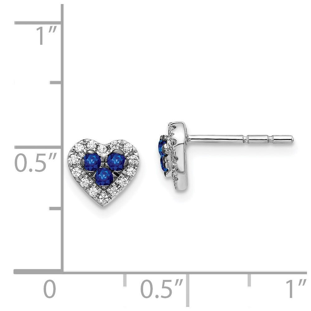 14k White Gold Diamond and Sapphire Heart Stud Earrings
