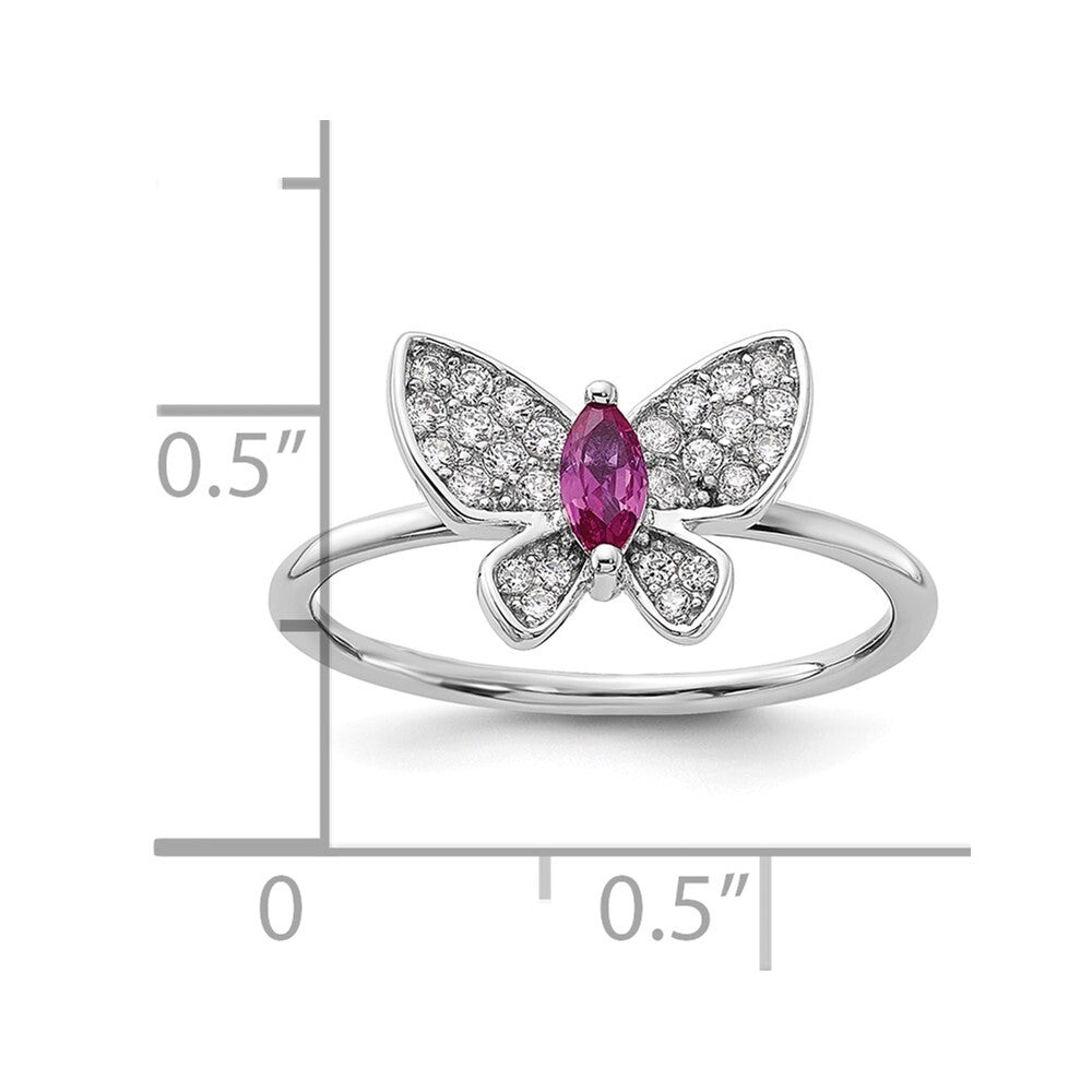 Sterling Silver Rhodium-plated Red and White CZ Butterfly Ring Size 8