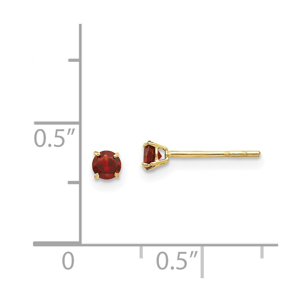 14k Yellow Gold Round Garnet 3mm Stud Earrings Gift for Women