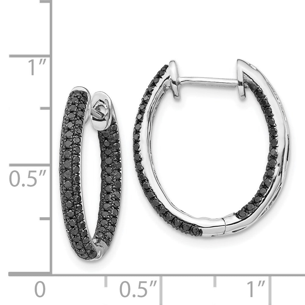 14k White Gold Black Diamond In Out Hoop Earrings
