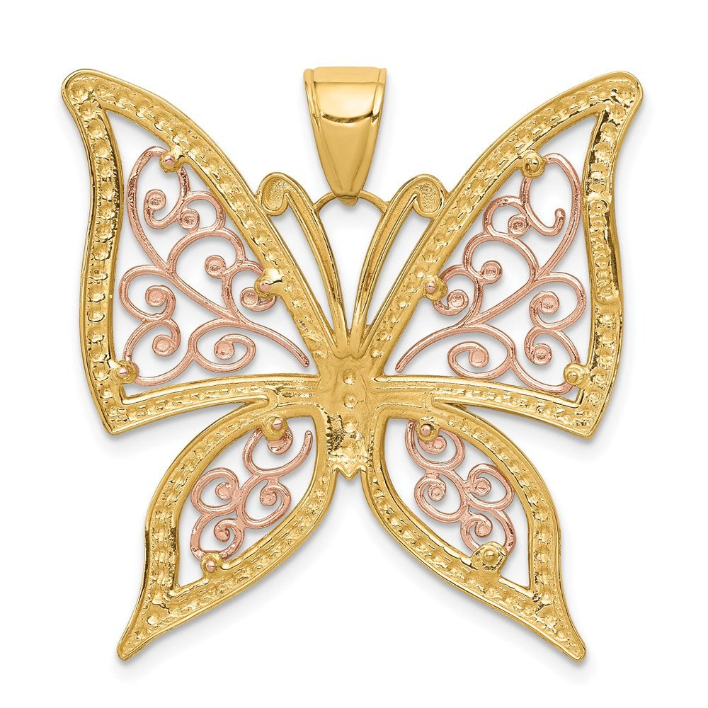 14k Two-Tone Gold w White Rhodium Diamond-cut Butterfly Pendant