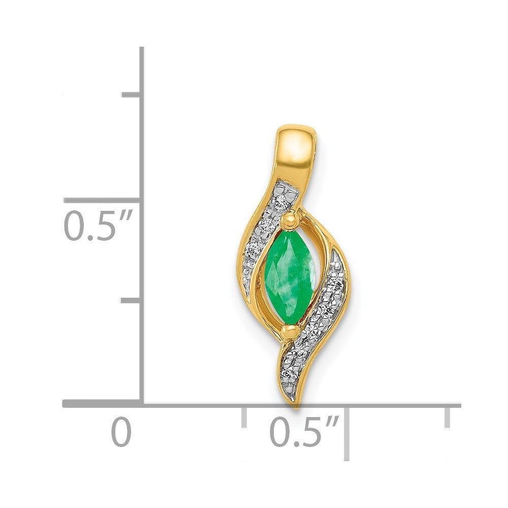 14k Yellow Gold Diamond and Marquise Emerald Pendant for Women