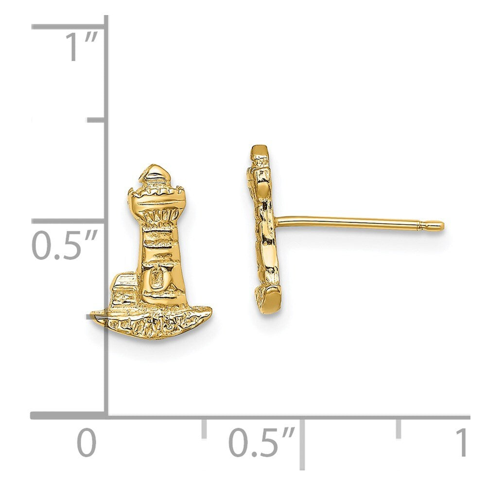 14k Yellow Gold Lighthouse Stud Earrings Gift for Women