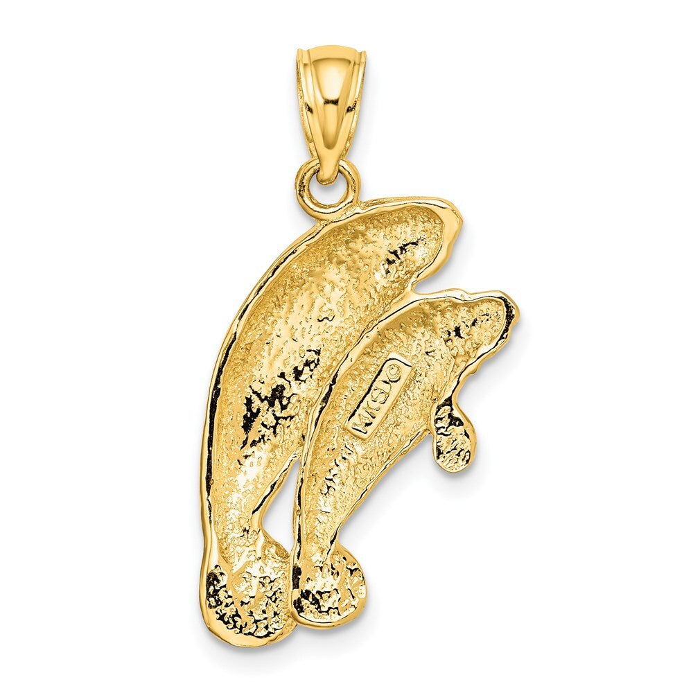 14k Yellow Gold 2-D /Polished Two Manatees Charm Pendant for Women
