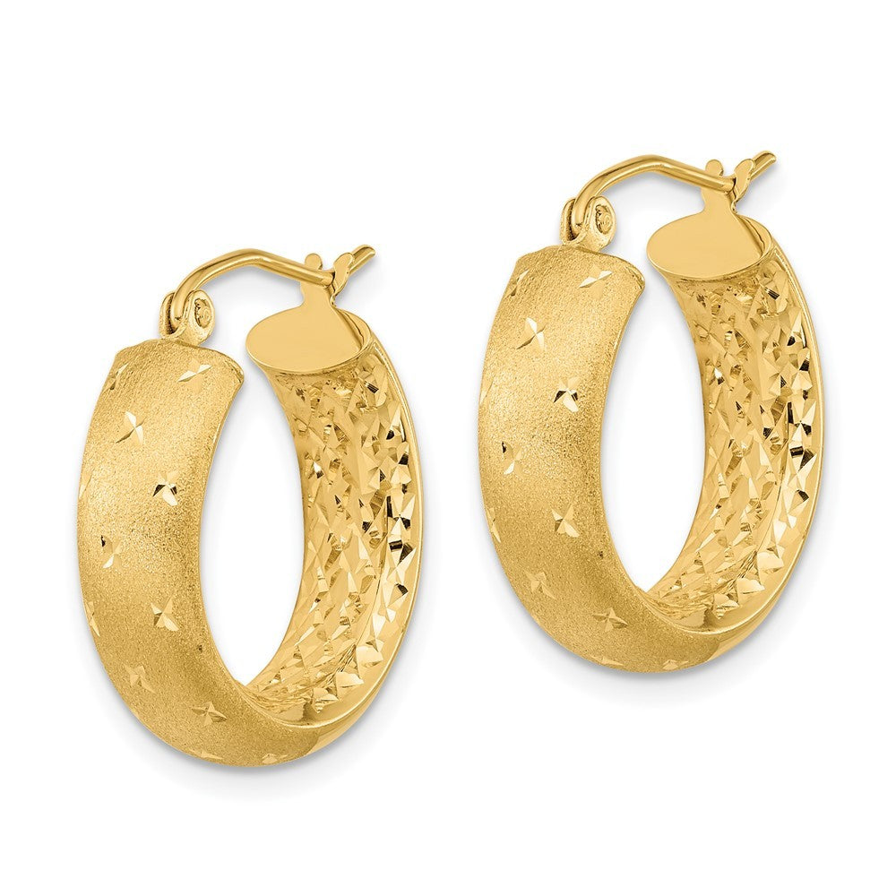 14k Yellow Gold Polished Satin and Diamond-cut In/Out Hoop Earrings