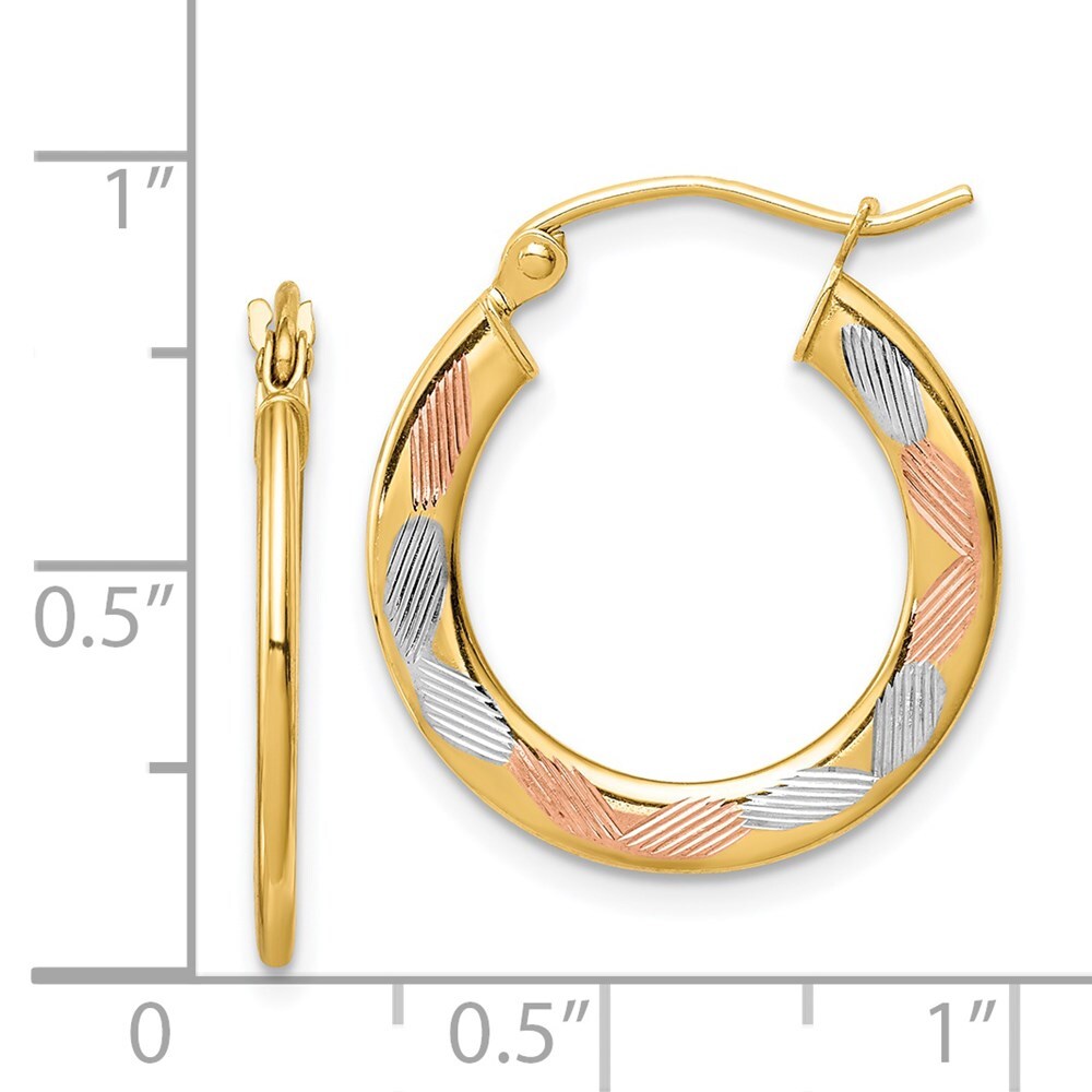 14k Yellow Gold White and Rose Rhodium Diamond-cut Hoop Earrings Gift for Women
