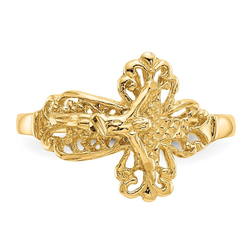 14K Yellow Gold Diamond-Cut Crucifix Ring