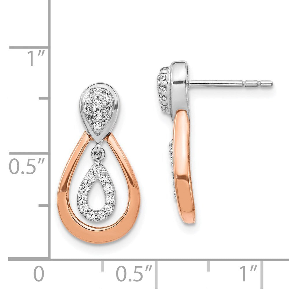 14k White and Rose Gold Diamond Dangle Earrings