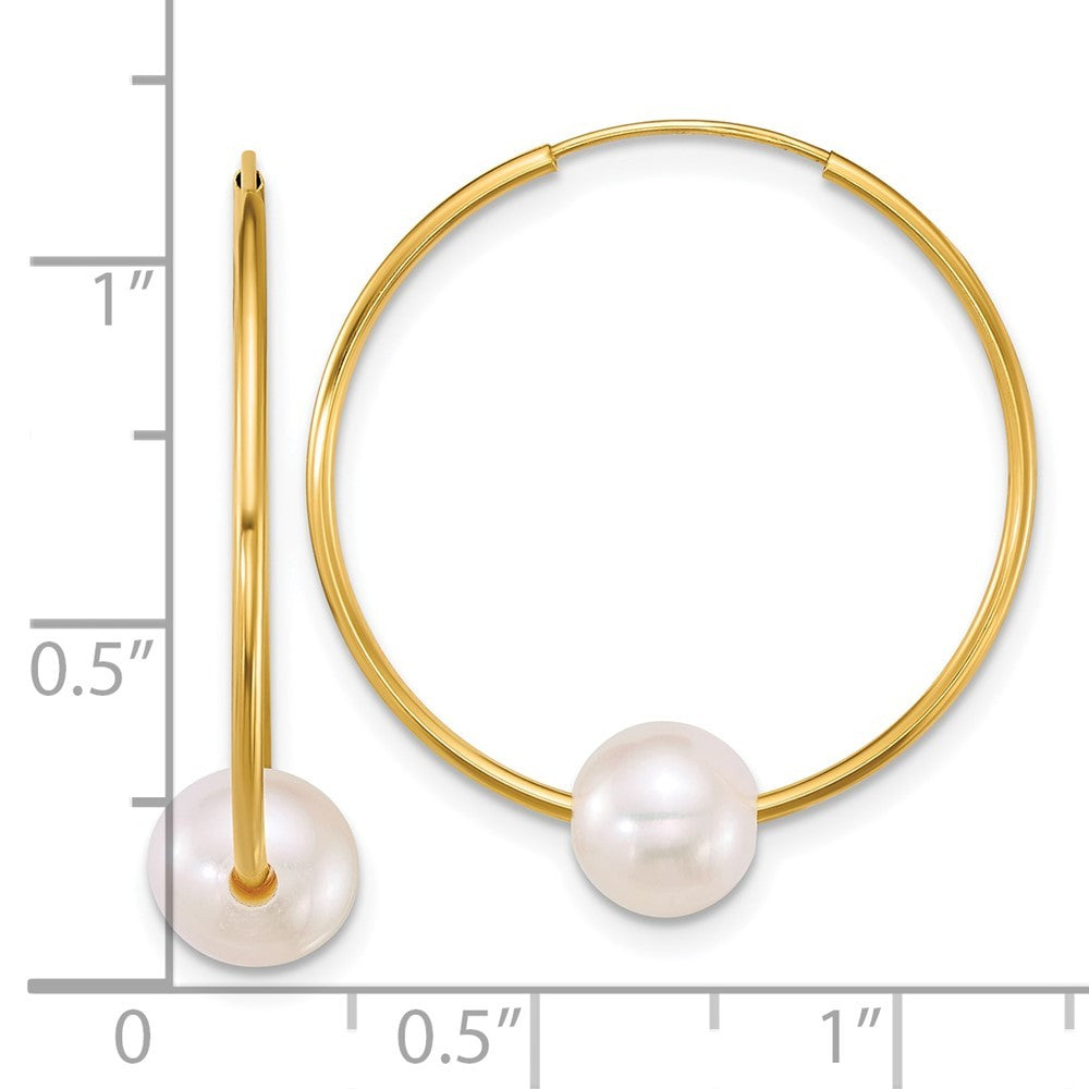 14k Yellow Gold Polished 6-7mm Freshwater Cultured Pearl Endless Hoop Earrings