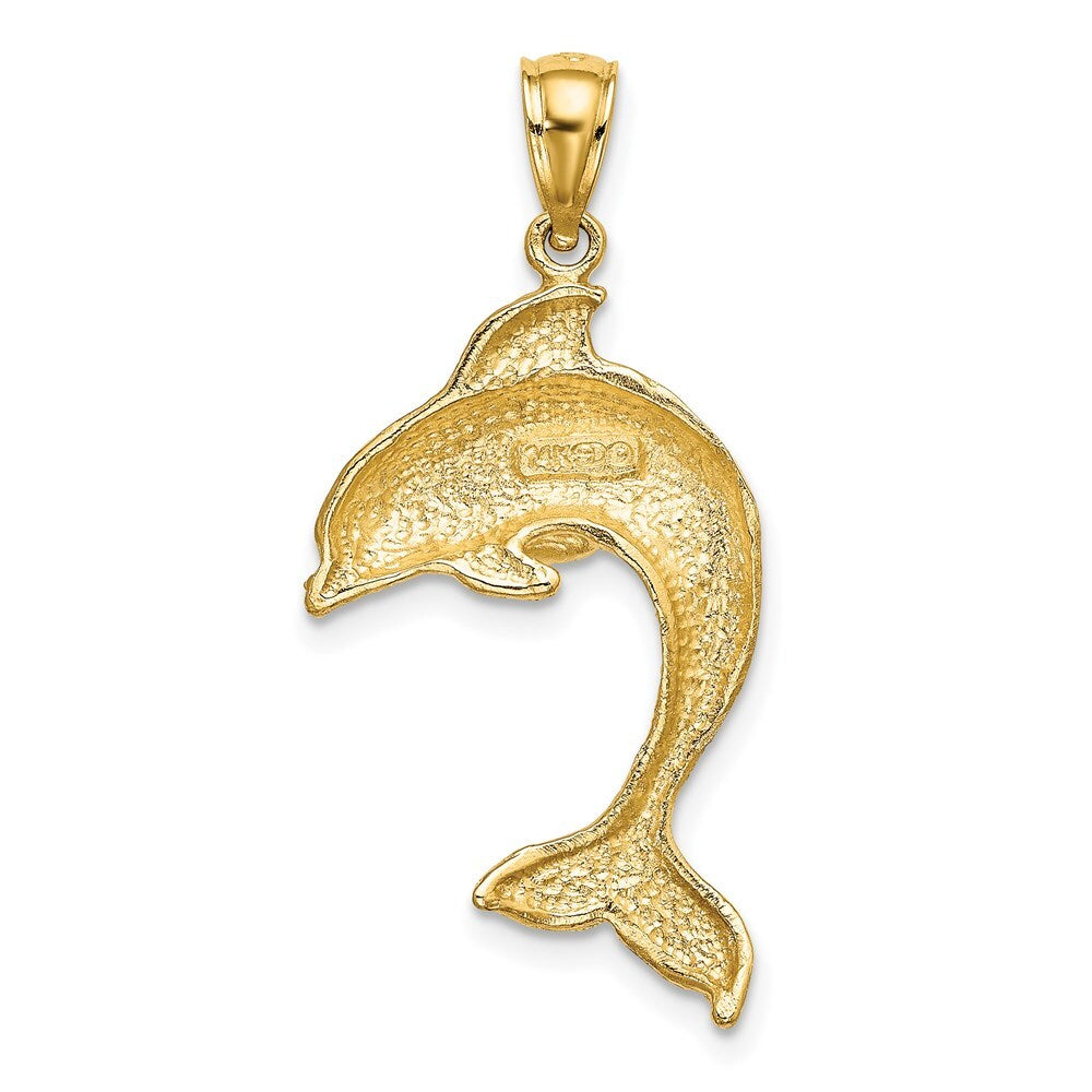 14k Yellow Gold 2-D Polished Dolphin Jumping Charm Pendant for Women