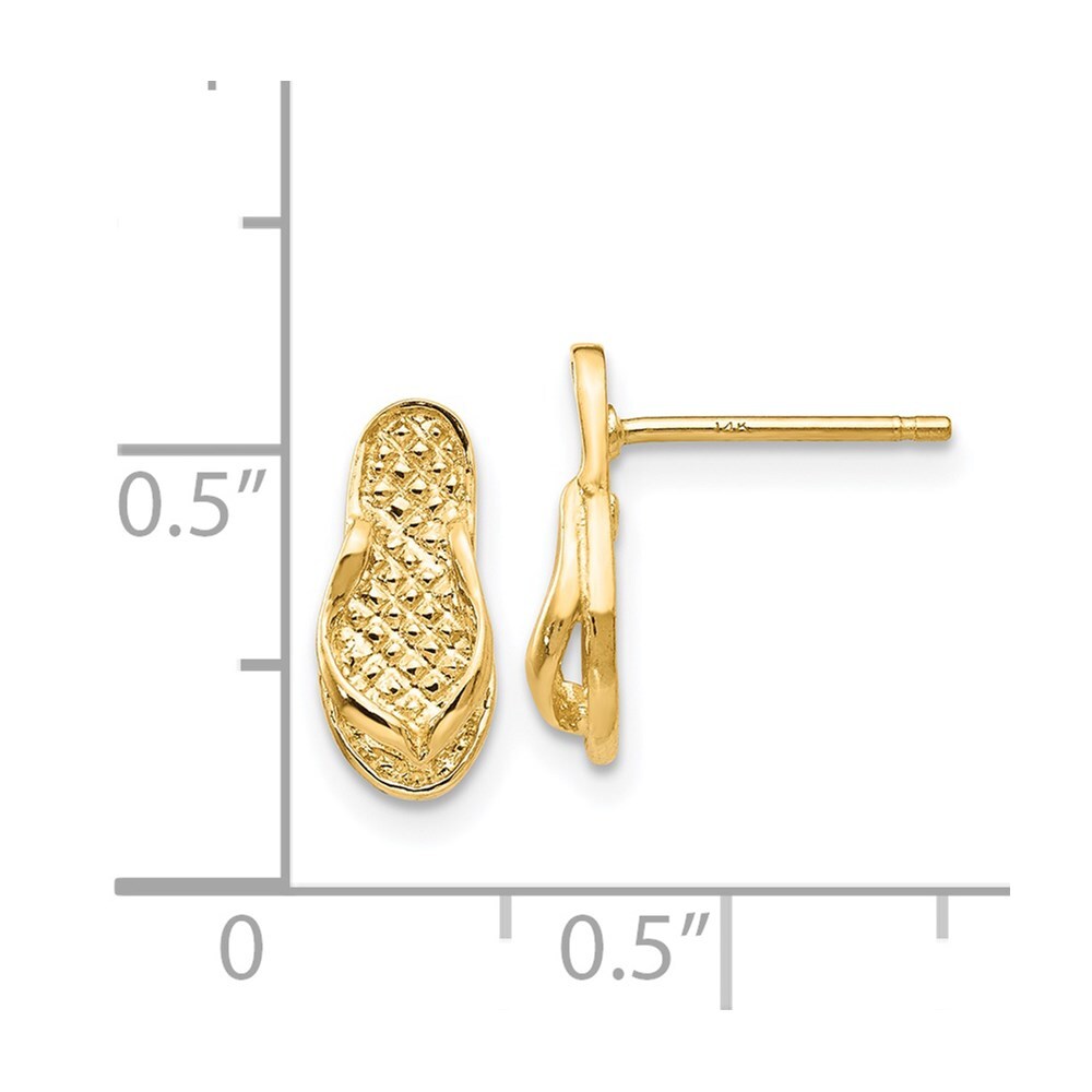 14k Yellow Gold Flip Flop Stud Earrings Gift for Women