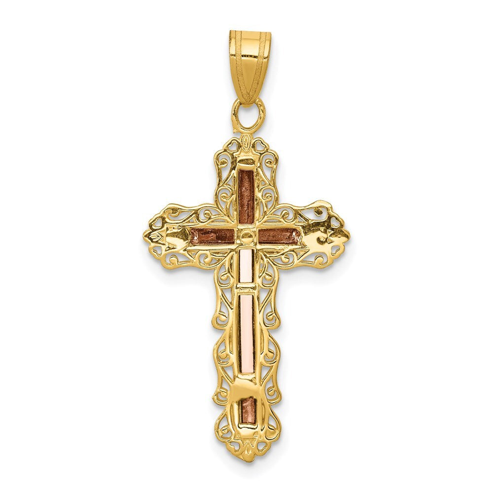 14k Tri-Color Gold Tri-color Diamond-cut Crucifix Pendant for Women