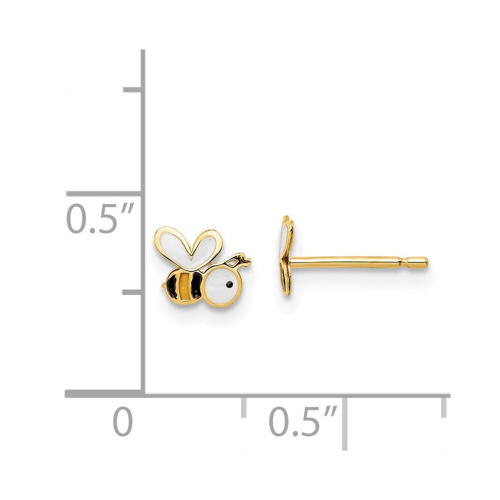 14k Yellow Gold Enamel Bumble Bee Stud Earrings Gift for Women