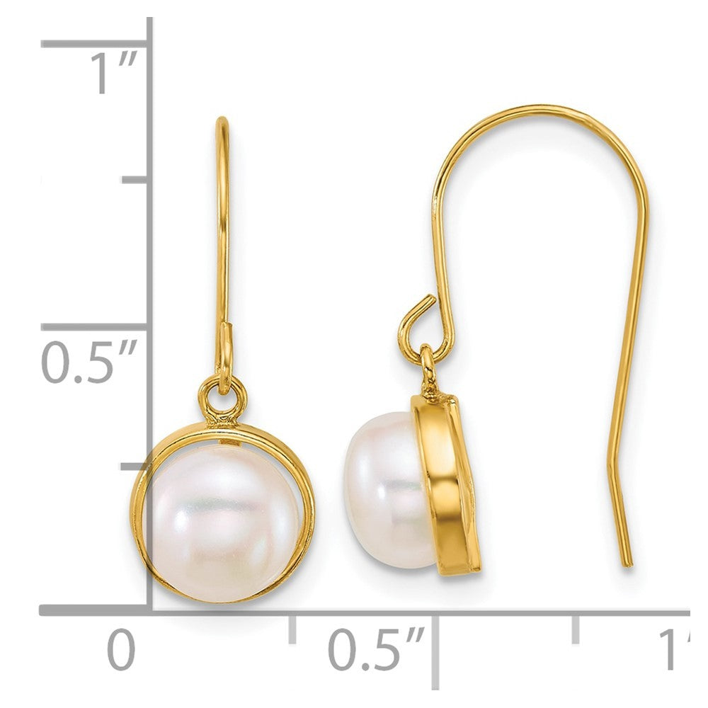 14k Yellow Gold 6mm Button Freshwater Cultured Pearl Drop Dangle Earrings