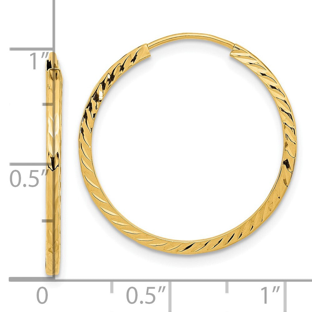 14k Yellow Gold Diamond-cut Square Tube Endless Hoop Earrings Gift for Women