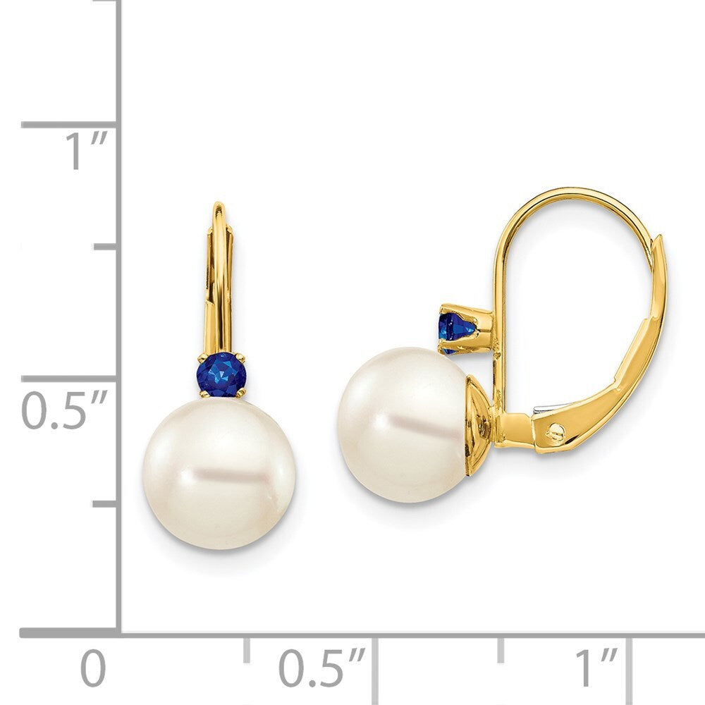 14k Yellow Gold 7-7.5mm FW Cultured Pearl Sapphire Leverback Earrings