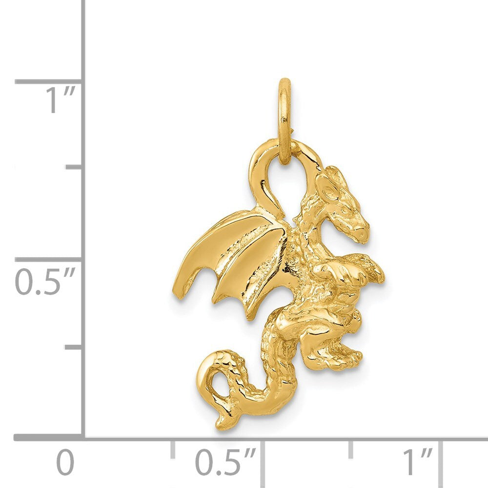 14k Yellow Gold Solid Polished 3-D Dragon Charm Pendant for Women