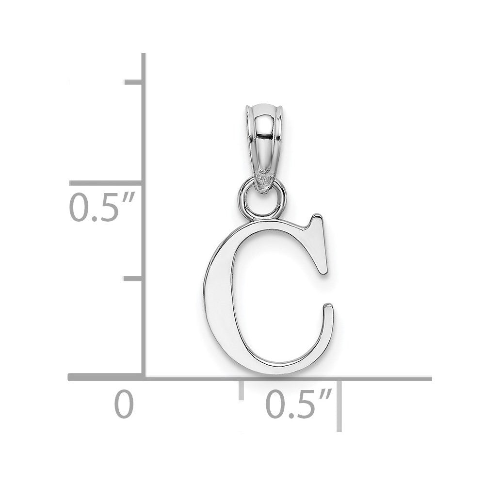 14K White Polished Block Letter C Initial Pendant