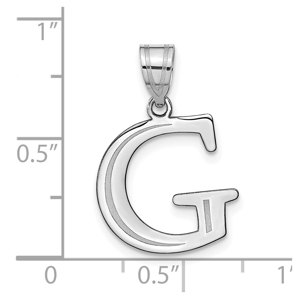 14k White Gold Polished Etched Letter G Initial Pendant for Women