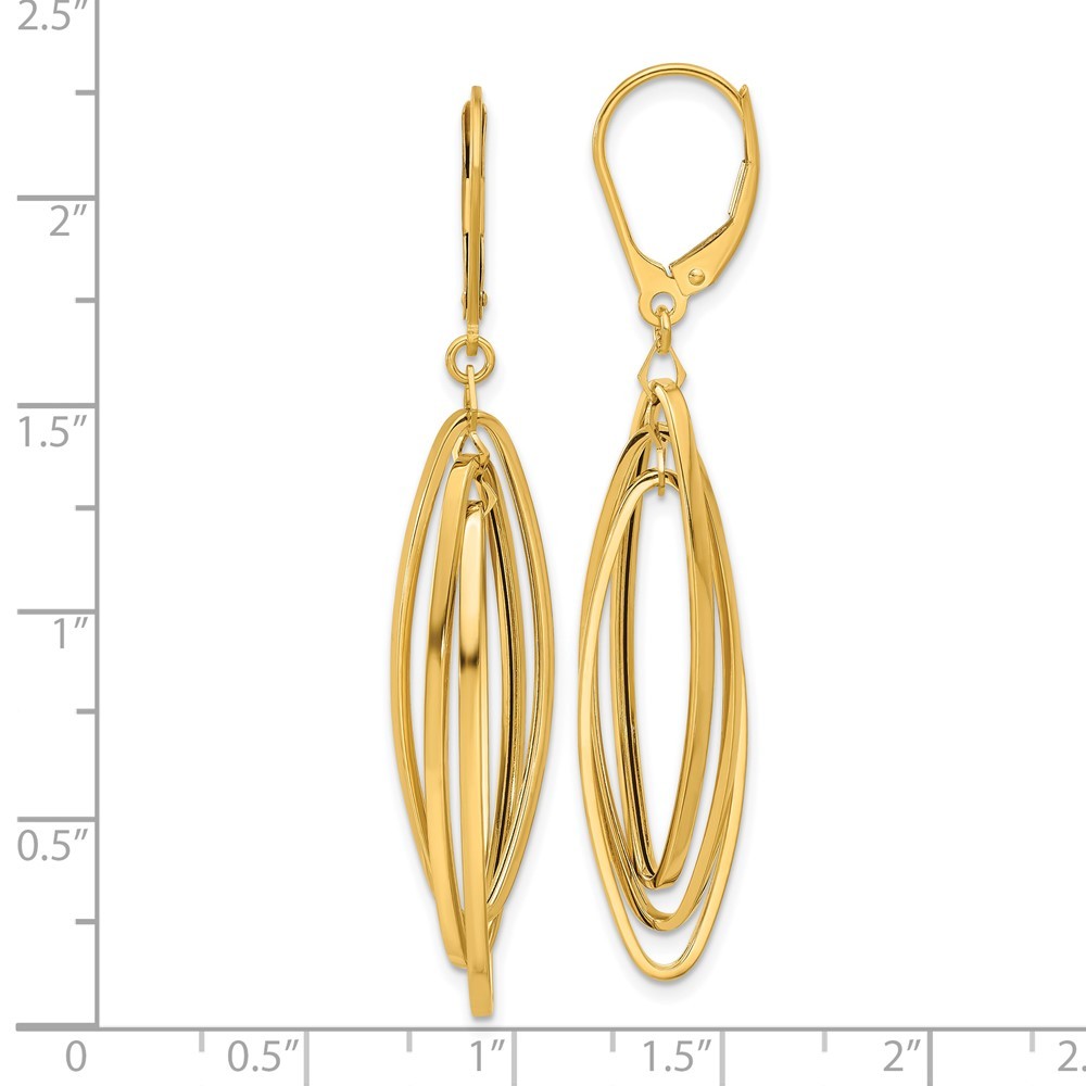 14k Yellow Gold Polished Oval Twisted Drop Dangle Earrings