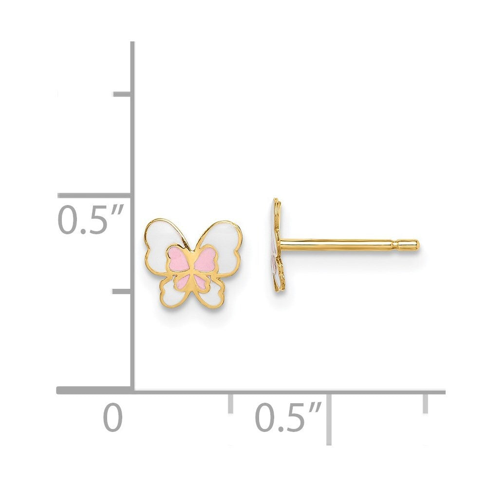 14k Yellow Gold Enamel Butterfly Stud Earrings Gift for Women