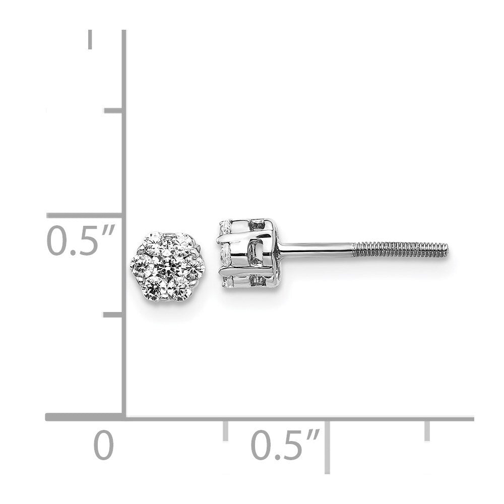 14k White Gold Diamond Cluster Screwback Stud Earrings