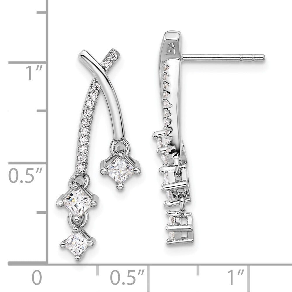 Sterling Silver Rhodium-plated Fancy Cubic Zirconia Dangle Post Earrings