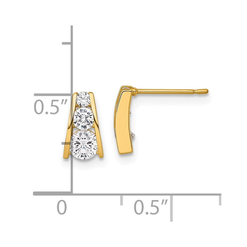 14k Yellow Gold Polished Graduated Cubic Zirconia Stud Earrings Gift for Women
