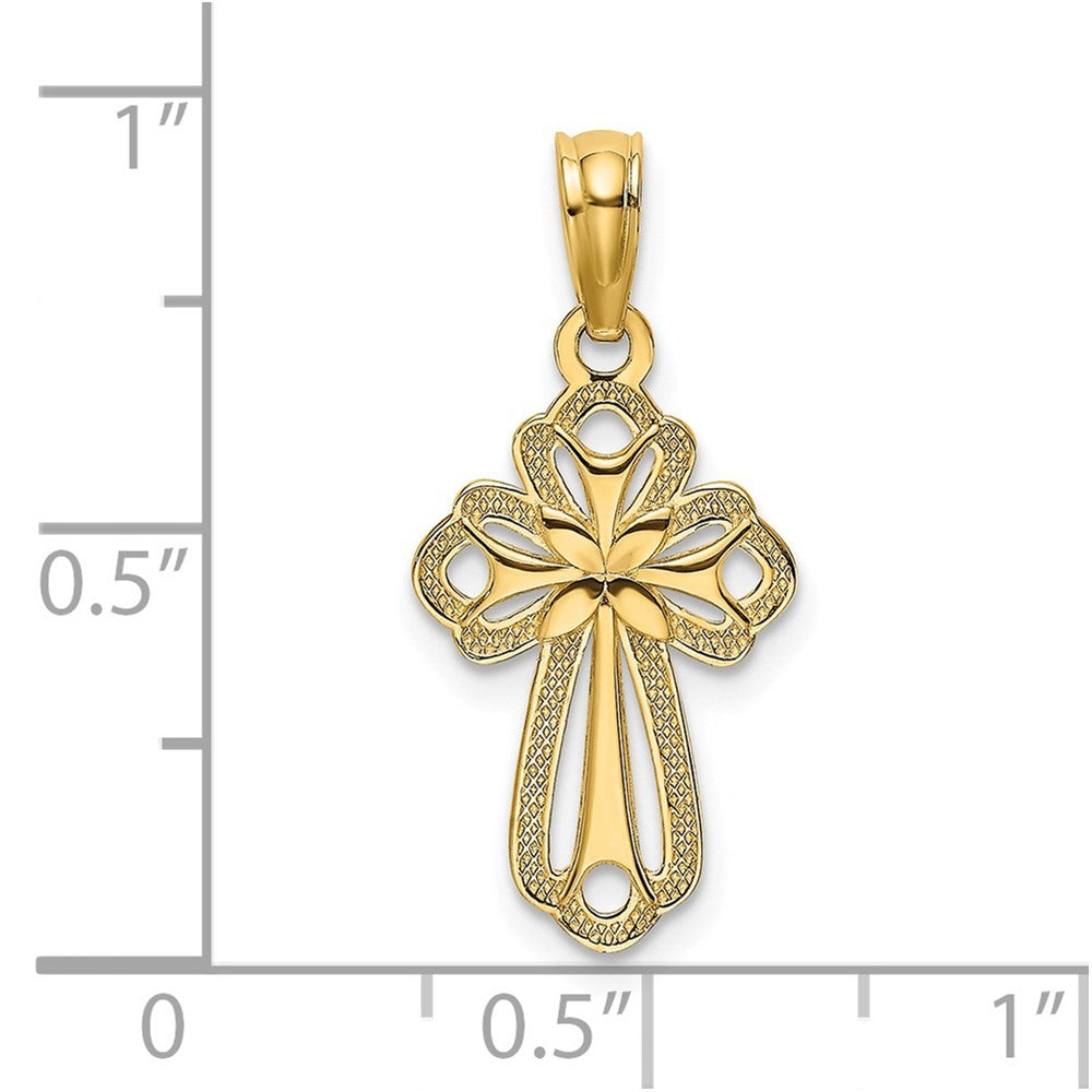 14k Yellow Gold Cut-Out Polished and Textured Cross Charm