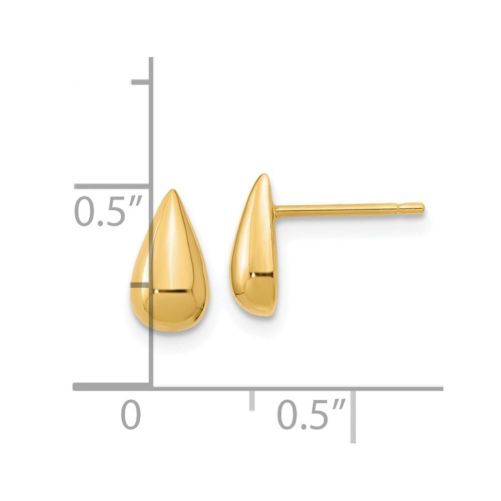 14k Yellow Gold Polished Teardrop Stud Earrings Gift for Women