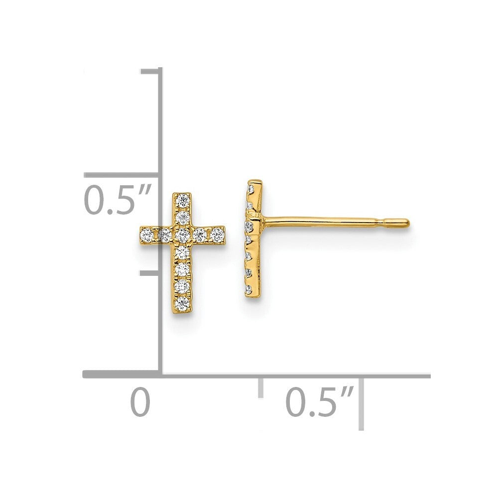 14k Yellow Gold Cubic Zirconia Cross Stud Earrings Gift for Women