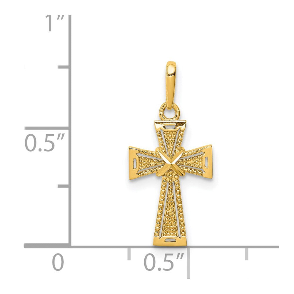 14k Yellow Gold Diamond-Cut Cross Pendant for Women