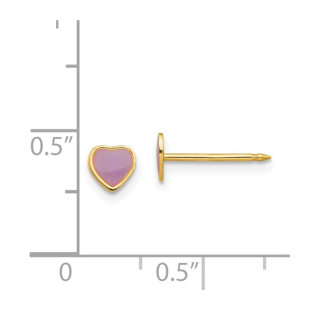 14k Yellow Gold Epoxy Fill Purple Heart Stud Earrings Gift for Women