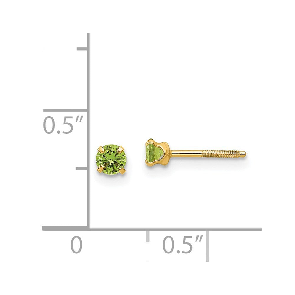 14k Yellow Gold 3mm Imitation Peridot Stud Earrings (Aug) Gift for Women
